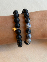 Lade das Bild in den Galerie-Viewer, Herrenarmband Feuerachat Onyx Silber Lilie